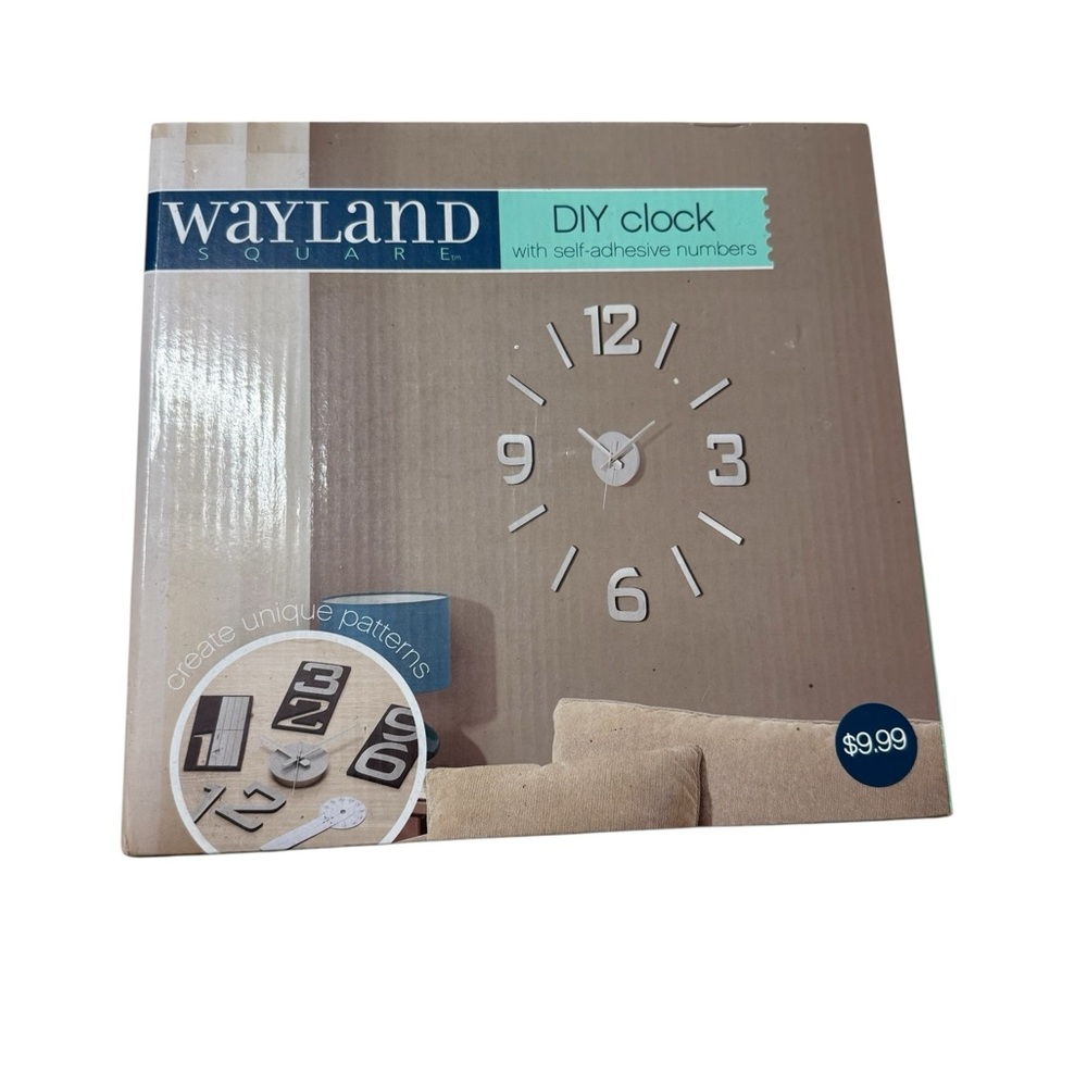 Wayland Square | Silver DIY Wall Clock Self Adhesive New In Box Design Decor